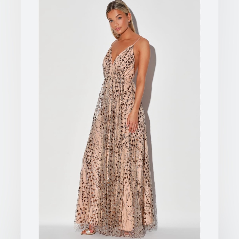 Lulus | Luminous Night Taupe Glitter Sequin Maxi Dress